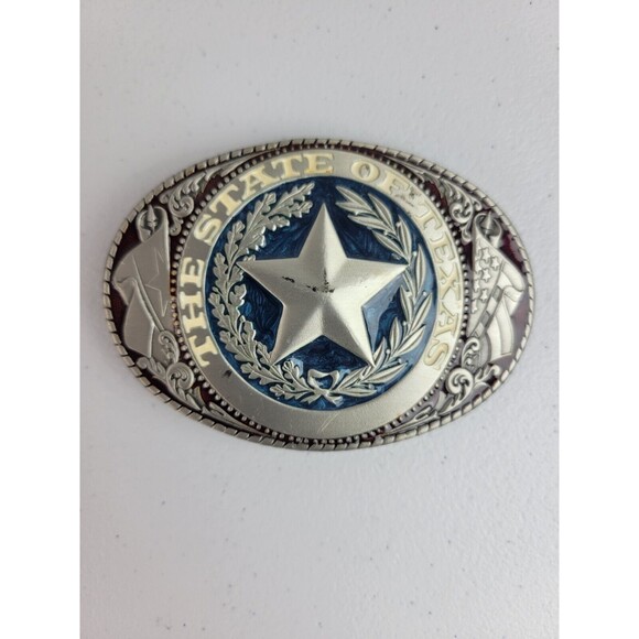 Silver Metal Belt Buckle Western Cowboy Texas State Lone Star Oval 2.5 X 3.5 - Picture 1 of 8